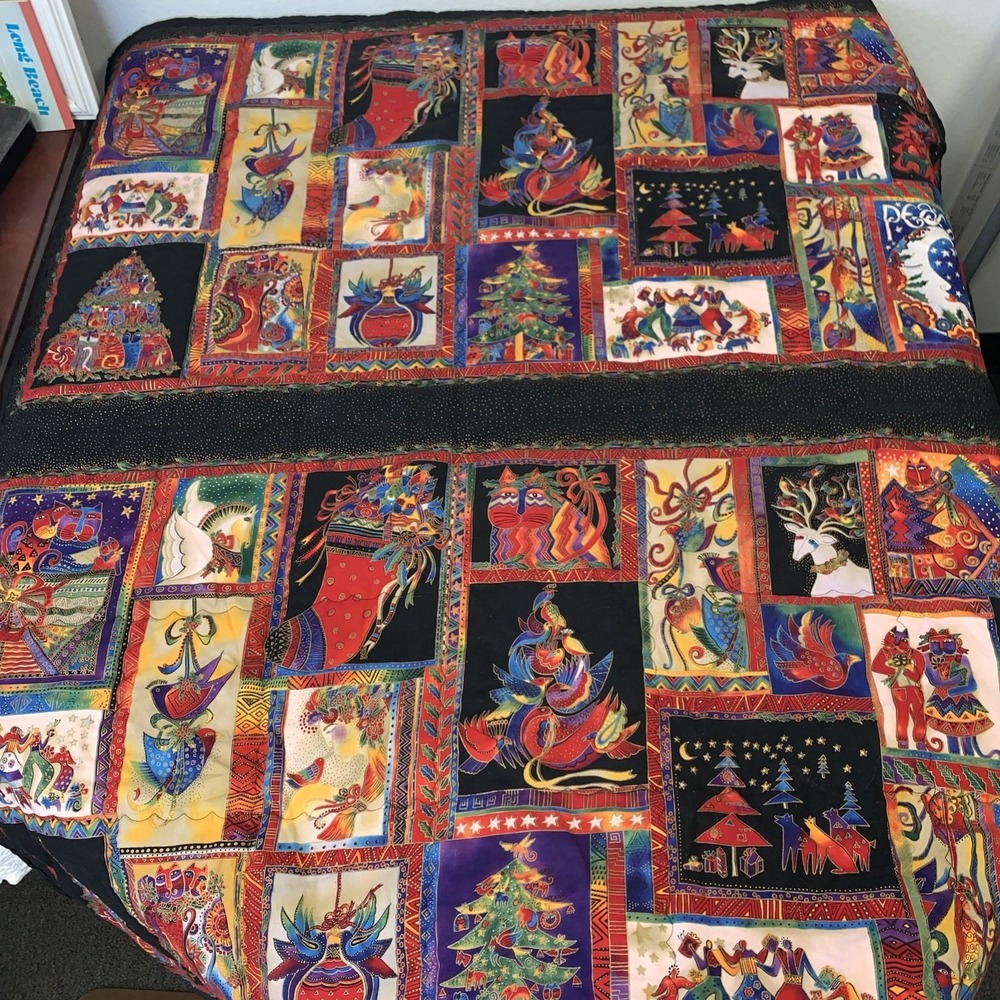 Holiday Collection Christmas Colorful Cats Panel Quilt‎ Throw Laurel Burch 42x45